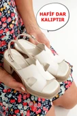 Nadiya Kırık Beyaz Rengi Hakiki Deri Yüksek Kalın Platform Topuklu Kadın Ayakkabı - 2