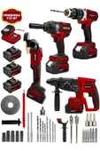 Graizer 21v Akülü Matkap & Taşlama & Kırıcı Delici Hilti & Somun Sıkma Sökme 4'lü Set Kırmızı - 2
