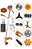 Graizer 11 Başlıklı Set Yan Tipi Benzinli Ot Çalı Çim Biçme Tırpanı Makinesi Turuncu - 2