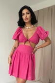 Fuşya Brode Crop Ve Mini Etek Takım thumbnail 2