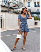 Kadın Kısa Kollu Kalp Yaka çiçek Desenli Krep Elbise thumbnail 4