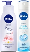 NIVEA Kadın Sprey Deodorant Fresh Natural 150ml, Kiraz Çiçeği Nemlendirici Vücut Losyonu 400ml - 1