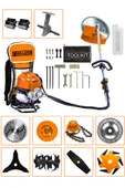 Graizer 11 Başlıklı Set Sırt Tipi Benzinli Ot Çalı Çim Biçme Tırpanı Makinesi Turuncu - 2