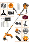 Graizer 11 Başlıklı Set Yan Tipi Benzinli Ot Çalı Çim Biçme Tırpanı Makinesi Turuncu - 1