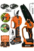 Graizer Profesyonel 2'li Set 18v Çift Akülü Bağ Makası Ve Budama Testeresi Makinesi Turuncu thumbnail 1