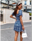 Kadın Kısa Kollu Kalp Yaka çiçek Desenli Krep Elbise thumbnail 3