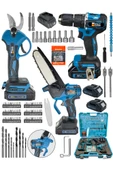3 lü Set XR LI-ION Batarya Kömürsüz Motor Çift Akülü Şarjlı Matkap Budama Makası - 1