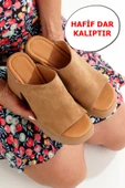Forela Taba Süet Hakiki Deri Kalın Taban Yüksek Platform Terlik - 2