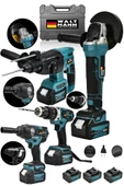 4 lü Set Şarjlı Kömürsüz Motor Matkap Vidalama-Kırıcı Delici Hilti-Taşlama-Somun Sökme Makinesi - 1