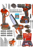 3 lü Set XR LI-ION Batarya Kömürsüz Motor Çift Akülü Şarjlı Kırmızı - 1