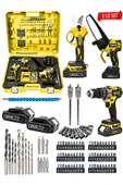 Graizer 3'lü Set Kömürsüz Motor Şarjlı Budama Testeresi Şarjlı Budama Makası Şarjlı Matkap Sarı - 1