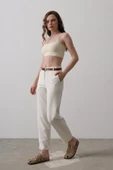 Kemerli Havuç Pantolon - Ekru thumbnail 1