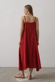 Askılı Uzun Çan Elbise - Bordo thumbnail 3