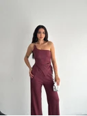 Asimetrik Crop Pantalon Ikili Takım - Gül Kurusu thumbnail 4