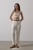 Kemerli Havuç Pantolon - Ekru thumbnail 3