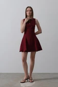 Fiyonk Detay Sıfır Kollu Mini Elbise - Bordo thumbnail 2