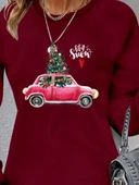 Kadın Uzun Kollu Bisiklet Yaka Desenli Viskon Iki Iplik Elbise thumbnail 2