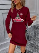 Kadın Uzun Kollu Bisiklet Yaka Desenli Viskon Iki Iplik Elbise thumbnail 3