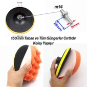 Polisaj Süngeri Seti Pasta Cila 11 Parça 150mm Büyük Boy Matkap Uyumlu Oto Seramik Wax Parlatma Pedi - 6