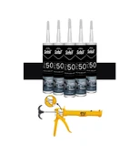 Selsil Poliüretan Siyah Mastik 280 Ml. - 5 Adet +  Gfb Alüminyum Silikon Tabancası thumbnail 1