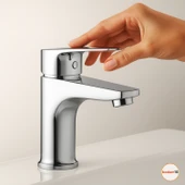 Premium Sıcak Soğuk Ayarlı Tek Kollu Aç Kapa Krom Lavabo Bataryası Duvar Tipi Armatür Modern Tasarım thumbnail 2