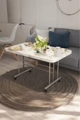 Avenza LİVİNG Tekerlekli Masa Orta Sehpa 60X100 BEYAZ MERMER Metal Ayak - 2