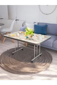 AVENZA LİVİNG TEKERLEKLİ MASA ORTA SEHPA 70X110 GRİ MERMER METAL AYAKLI - 1