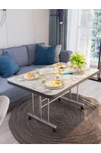 AVENZA LİVİNG TEKERLEKLİ MASA ORTA SEHPA 70X110 GRİ MERMER METAL AYAKLI - 2