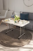 AVENZA LİVİNG Tekerli Masa Orta Sehpa 70x110 beyaz mermerMetal Ayak - 1
