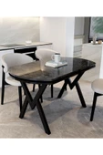 AVENZA LİVİNG  Gofret Masa SİYAH MERMER (70 x 120) METAL AYAK YEMEK MASASI - 1