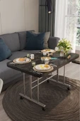 AVENZA LİVİNG tekerlekli masa orta sehpa 60x100 siyah mermer metal ayak - 2