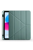 mastersonic iPad 11.Nesil 2025 Kılıf MTSC Tri Folding Kalem Bölmeli Standlı Kılıf - Koyu Yeşil thumbnail 1