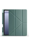 mastersonic Galaxy Tab A9 Plus Kılıf Uyumlu MTSC Tri Folding Kalem Bölmeli Standlı Kılıf-Koyu Yeşil thumbnail 1