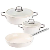 Tantitoni Deluxe Krem Seramik 5 Parça Tencere Seti thumbnail 1