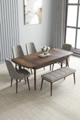 Loft Barok Desen 80x132 Açılabilir Mdf Masa Yemek Odası Takımı, Mutfak Takımı 4 Sandalye, 1 Bench Gri - 2