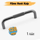 Tırtıklı Füme Metal Kulp 128 mm 12.8 cm Mobilya Çekmece Dolap Dolabı Modern Kapak Kulpları thumbnail 1