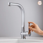 Premium Sıcak Soğuk Ayarlı Tek Kollu Aç Kapa Krom Lavabo Eviye Bataryası Modern Duvar Tipi Armatür thumbnail 3