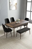 Loft Barok Desen 80x132 Açılabilir Mdf Masa Yemek Odası Takımı, Mutfak Takımı 4 Sandalye, 1 Bench Siyah - 2