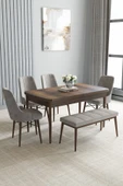 Loft Barok Desen 80x132 Açılabilir Mdf Masa Yemek Odası Takımı, Mutfak Takımı 4 Sandalye, 1 Bench Gri - 1