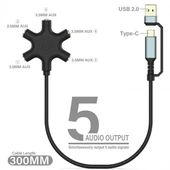 Usb A type C ses kartı ve 5 port kulaklık çoklayıcı dağıtıcı splitter thumbnail 3