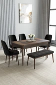 Loft Barok Desen 80x132 Açılabilir Mdf Masa Yemek Odası Takımı, Mutfak Takımı 4 Sandalye, 1 Bench Siyah - 1