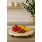 Akayev Traverten 28 Cm Ahşap Boncuk Ayaklı Sunumluk - 4