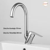 Premium Eviye Bataryası Sıcak Soğuk Ayarlı Tek Kollu Aç Kapa Krom Lavabo Modern Duvar Tipi Armatür thumbnail 1