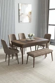 Loft Barok Desen 80x132 Açılabilir Mdf Masa Yemek Odası Takımı, Mutfak Takımı 4 Sandalye, 1 Bench Cappucino - 1