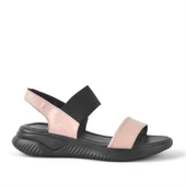 Hakiki Deri Siyah Pembe Lastikli Kalın Taban Kadın Sandalet thumbnail 2