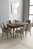 Loft Barok Desen 80x132 Açılabilir Mdf Masa  Yemek Odası Takımı, Mutfak Takımı 6 Sandalye Cappucino - 1
