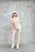 Osy Modal Yumuşak Dokulu Kumaş Bisiklet Yaka Kısa Kollu Takım - Bej thumbnail 1