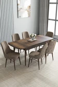 Loft Barok Desen 80x132 Açılabilir Mdf Masa  Yemek Odası Takımı, Mutfak Takımı 6 Sandalye Cappucino - 2