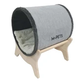 M-Pets Tunnel Elevated Ahşap Ayaklı Kedi Yatağı Gri 47x47x26Cm - 1