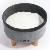 M-Pets Round Elevated Ahşap Ayaklı Kedi Yatağı Gri 47x47x26Cm - 1